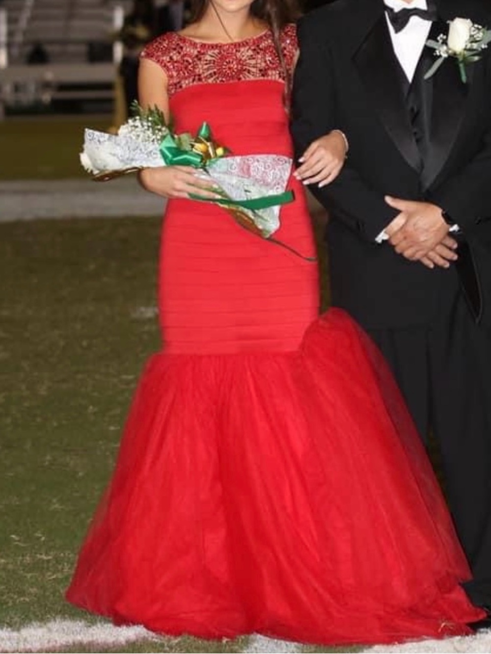 Sherri Hill Red Beaded Mermaid Prom Dress